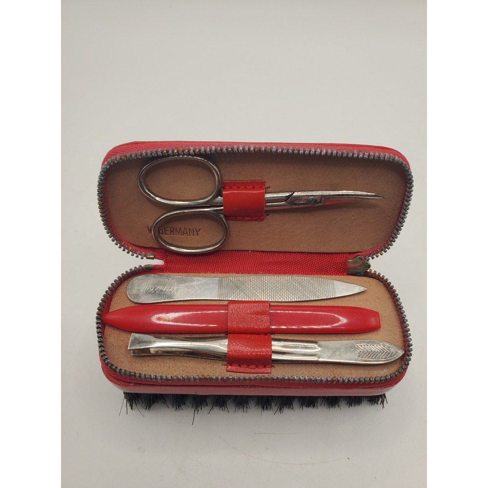 Vintage West German Travel Manicure Set & Clothes Brush